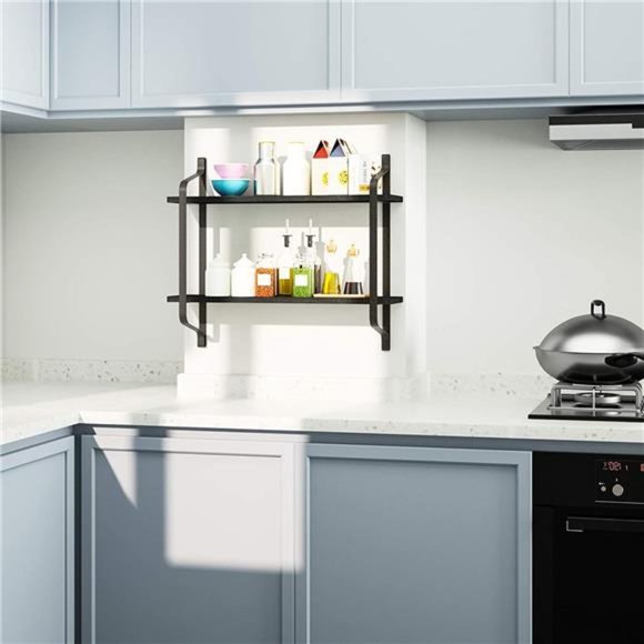 Floating Shelves Wall Mounted Industrial Wood Wall Shelves for Pantry LivingRoom - Picture 2 of 6